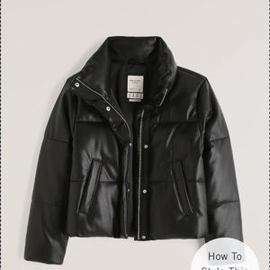 Abercrombie & Fitch Vegan Leather Mini Puffer Jacket Black